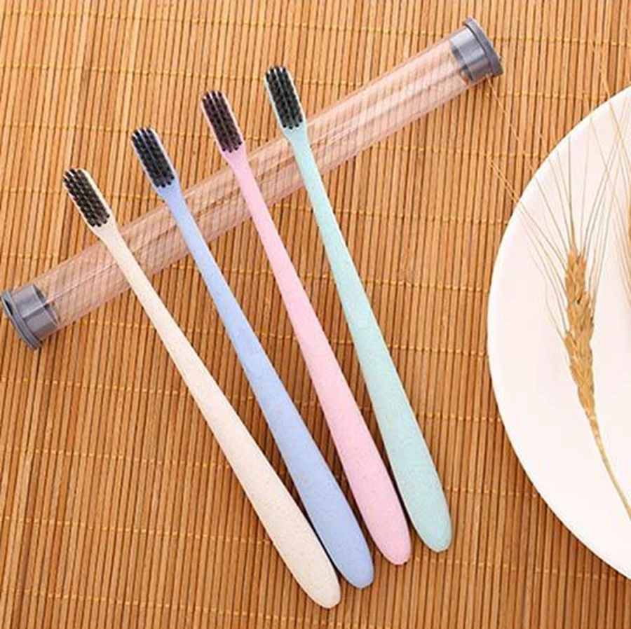 

Eco Friendly Wheat Black Bamboo Toothbrush Oral Care Teeth Soft Medium Bamboo Brush Dental Cleaning Tools Tounge Cleaner