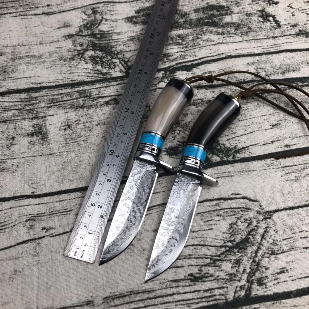 60 HRC VG10 ручной работы Дамаск охотничий прямой нож палисандр bone Бирюзовый ручка с