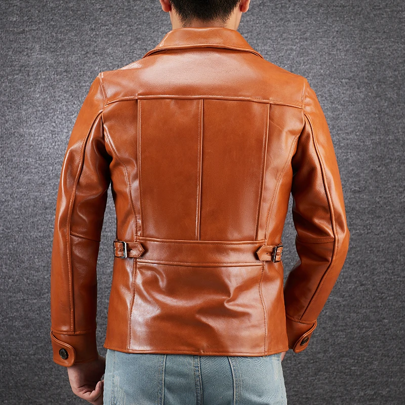 Free shipping.Brand US oil wax cowhide biker coat,mens slim genuine leather Jacket,vintage casual style jacket,fashion sales