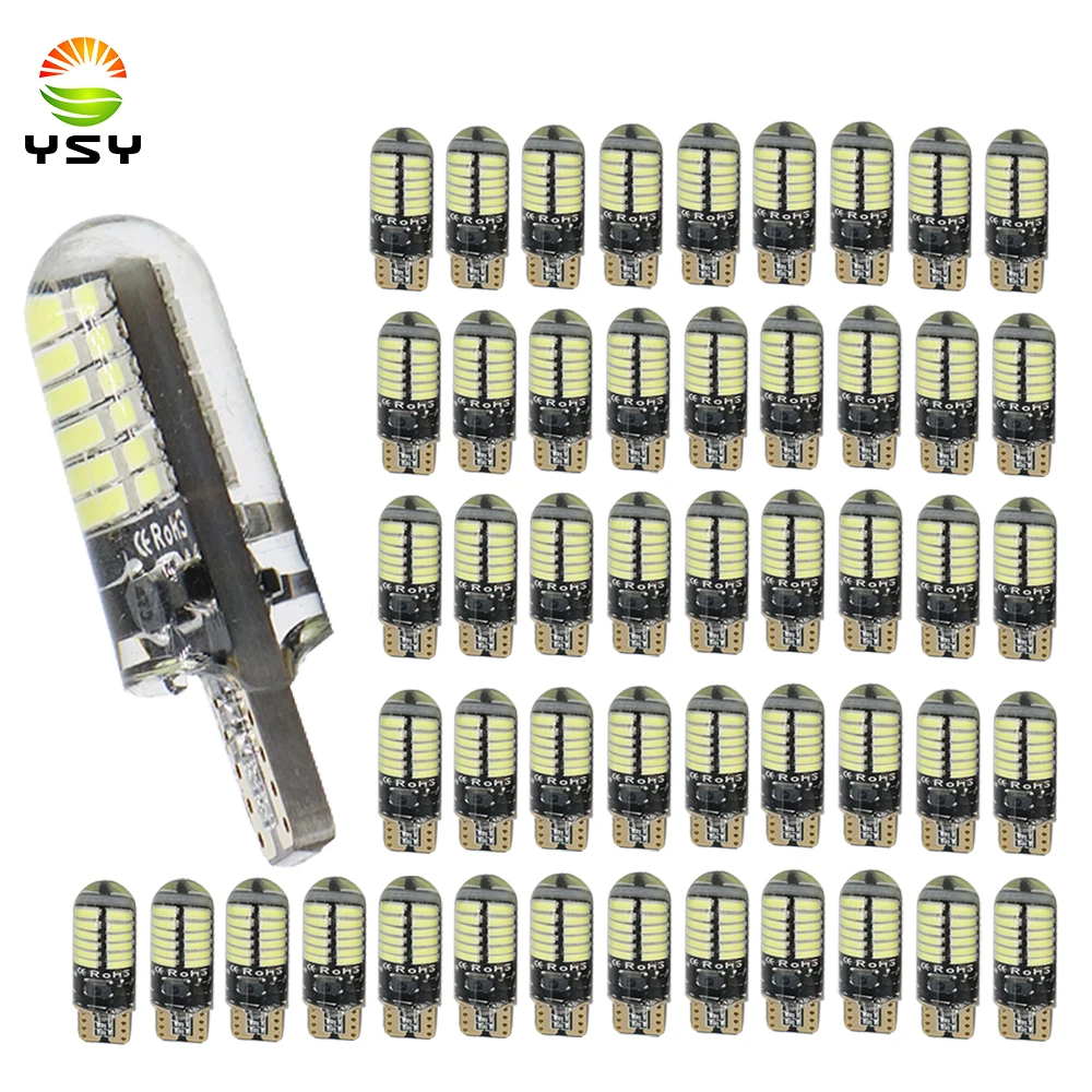 

YSY 50x T10 W5W led silicone gel light 194 168 3014 24SMD LED Light 12V white Clearance Lights Wedge Bulb Parking Light canbus