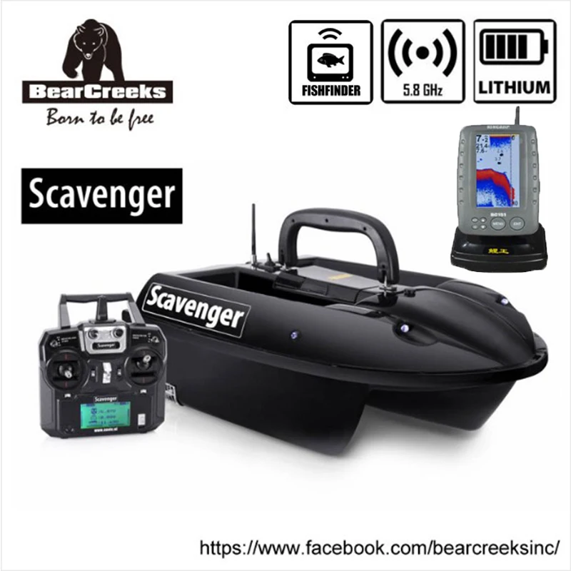 

BearCreeks Scavenger V1 Carp fishing Bait Boat with BC151 Color Fishfinder 500m RC Remote Control double hooks