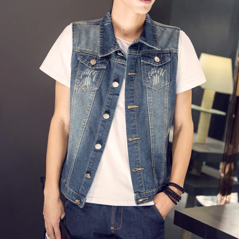 Fashion Denim Jacket Men Coats Men's Jeans Vest Men Casual