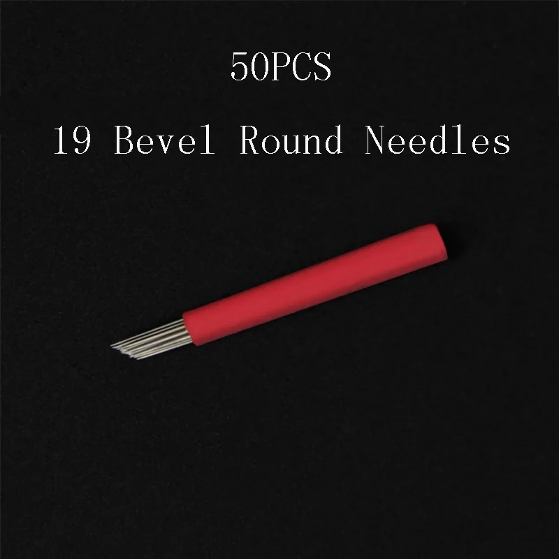 

50 pcs Permanent Makeup Eyebrow Tattoo 19 Bevel Round Needles Microblading Needle 3D Eyebrow Embroidery 19 Fog Round Needle Red