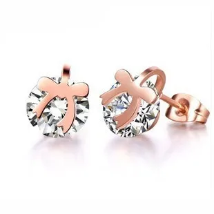 Bowknot Crystal Earring Fashion font b Fine b font Woman font b Jewelry b font Titanium