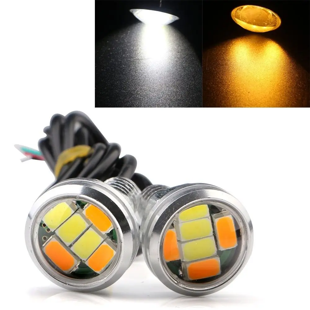 

1Pair 12V DC 23MM 5730 6 LED Eagle Eye Daytime Running Dual Color DRL Light White Amber Yellow
