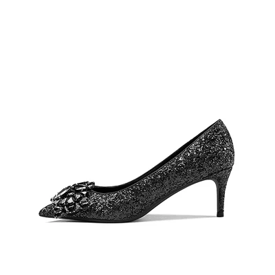 black 6cm Carollabelly/ г.; женские туфли-лодочки с украшением; острый носок; Высокий каблук; лакированная кожа; пикантные туфли на шпильке; вечерние свадебные туфли для женщин - Цвет: black 6cm