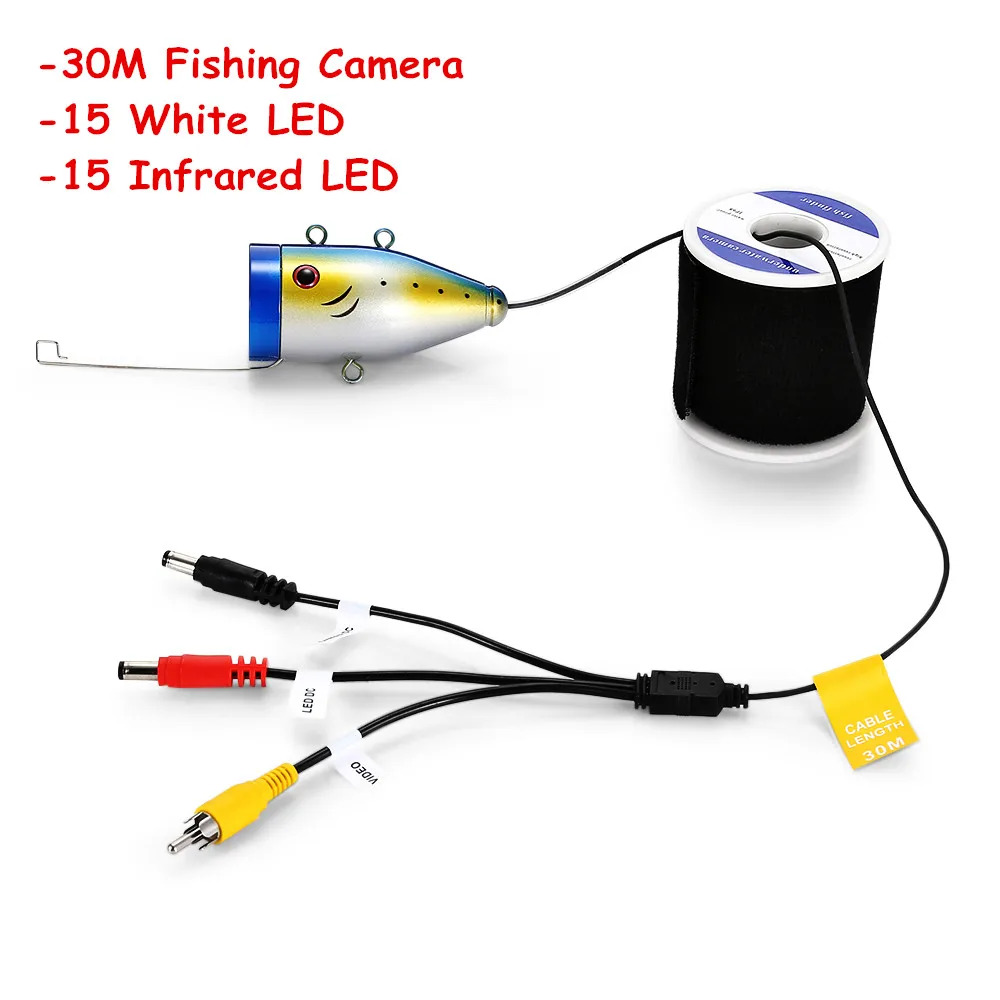 15 м/30 м 1000TVL комплект рыболовной камеры " дюймовый подводный рыболовный Видео инфракрасный/белый светодиод эхолот вилка Европа/США - Цвет: 30M Two Color LED