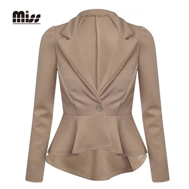 MISS 2016 Women Tuxedo Jackets Swallowtail Suit Peplum Jacket Single