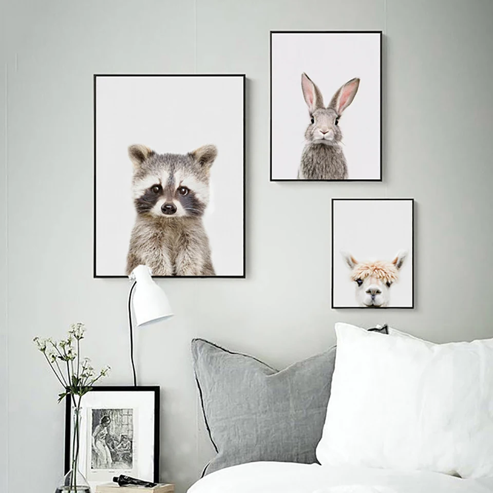 

Canvas Pictures Animal Rabbit Poster Wall Art Prints Nordic Watercolor Minimalist Style Painting Modular Bedroom Home Decoration