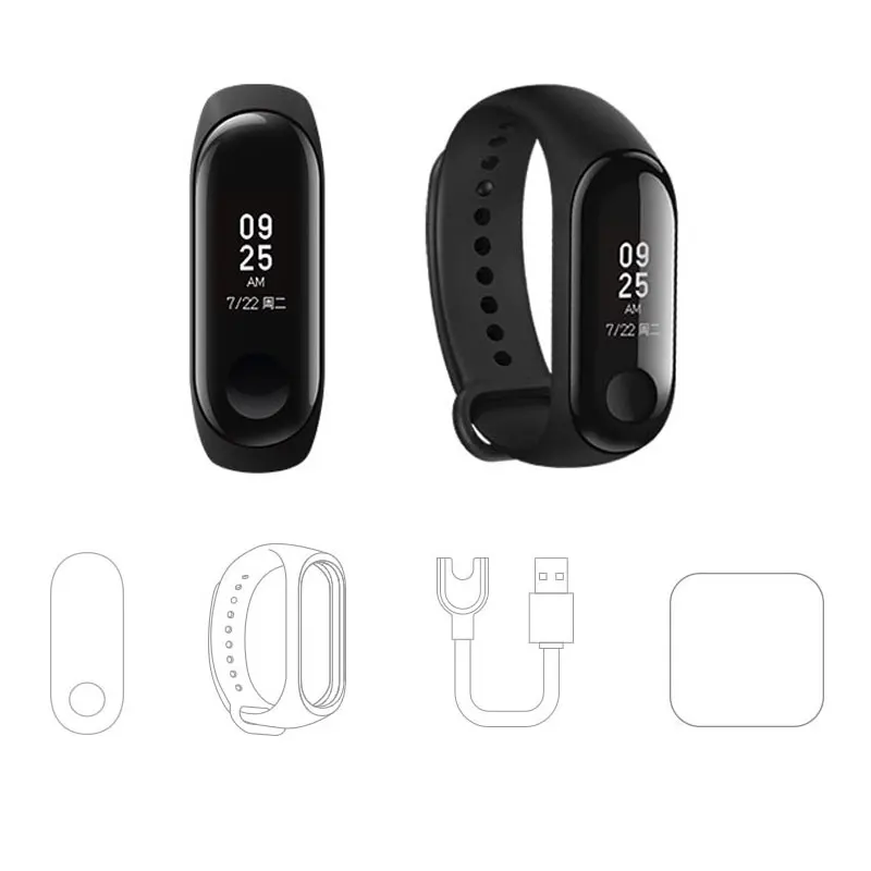Умный фитнес браслет Xiaomi Mi Band 3 оригинальный MiBand большой сенсорный экран OLED