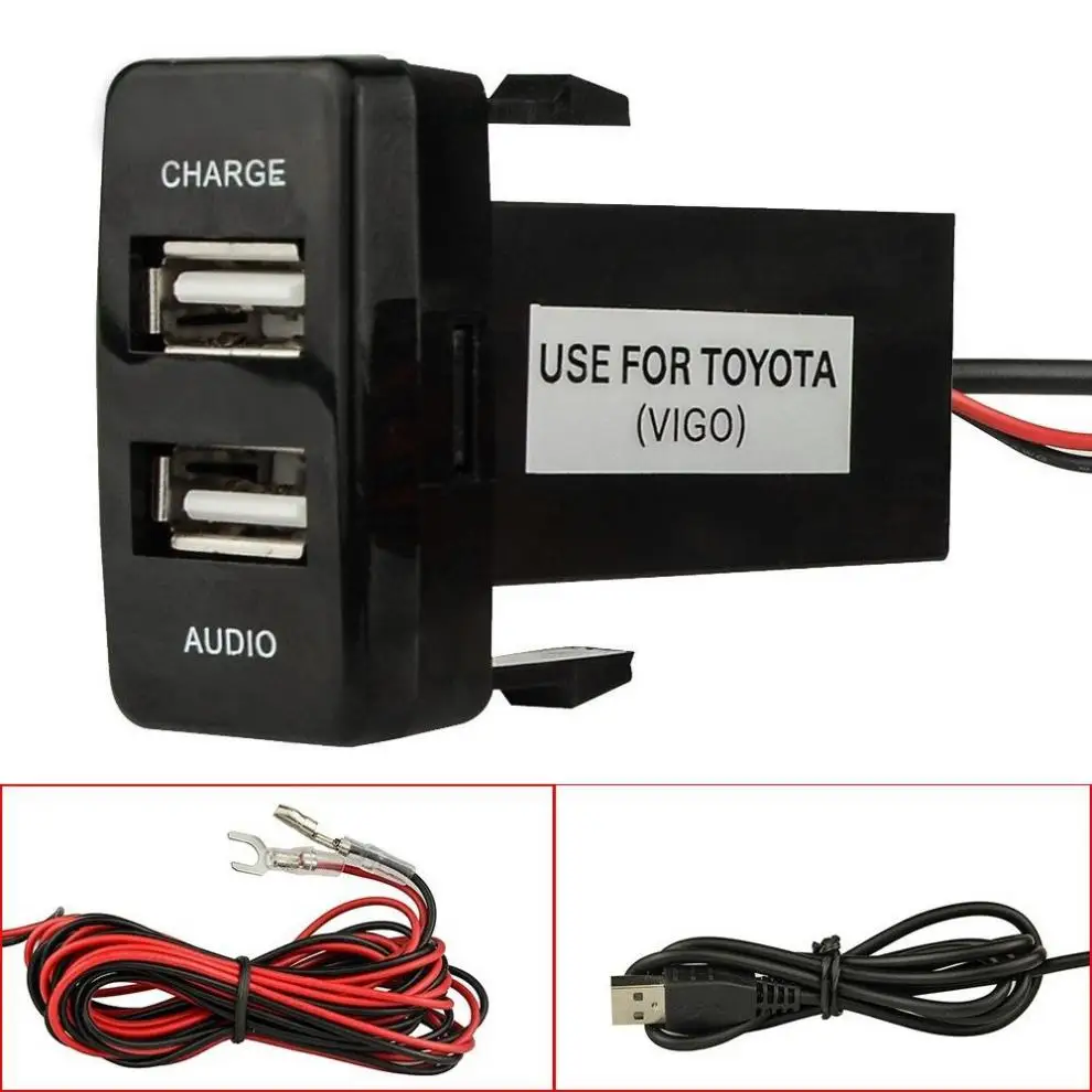Port Dual USB Car Charger with Audio Socket USB Charging for Digital