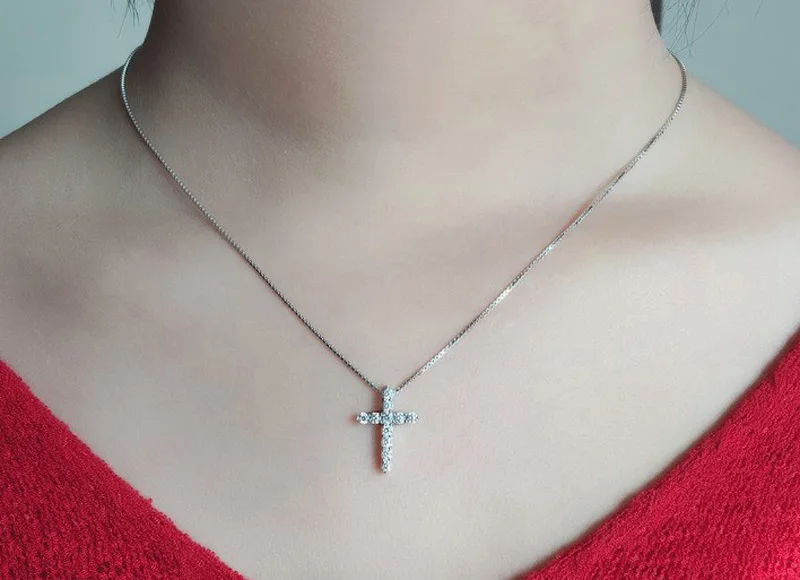 LMNZB роскошный кубический циркон крест кулон ожерелье 925 пробы серебряный крест христианский Иисус ювелирные изделия для женщин подарок LDZ005