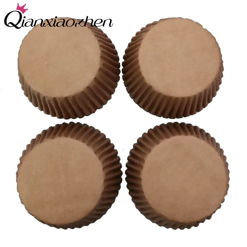 Qianxiaozhen 100pcs Kraft Paper Cupcake Paper Cups Paper Cake Baking