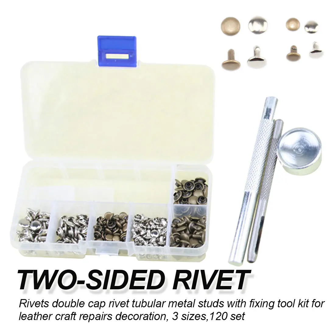

Leather craft tools 120 sets of double-sided rivet buckle pure copper riveting set by tool mixing color set leather accessories