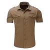 2022 New Arrive Mens Cargo Shirt Men Casual Shirt Solid Short Sleeve Shirts Multi Pocket Work Shirt Plus Size 100% Cotton 3