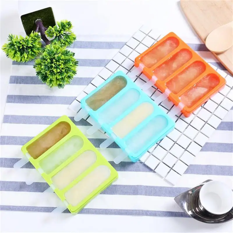 

DoreenBeads 4 Cells 1 Set Plastic Ice Cream Tubs Ice Tray Mold with Sticks Non-toxic Box Summer Party Kitchen DIY 18.9*12.6 CM
