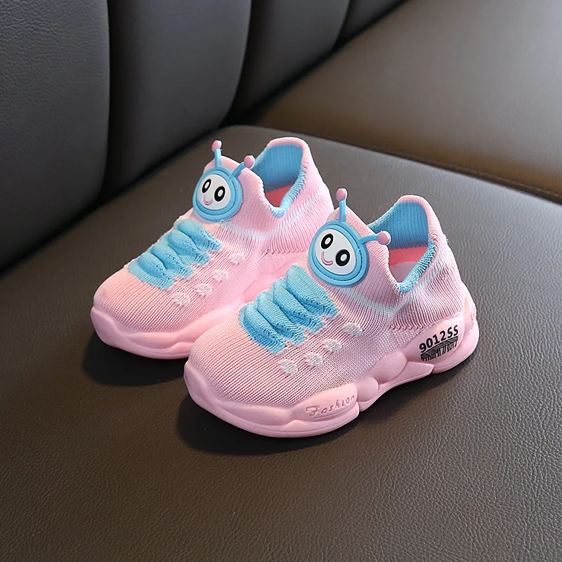 2019 Autumn Net Breathable Leisure Sports Running Shoes Caterpillar Flying Weaving Shoes EVA Sole Casual Shoes Kids Black Yellow
