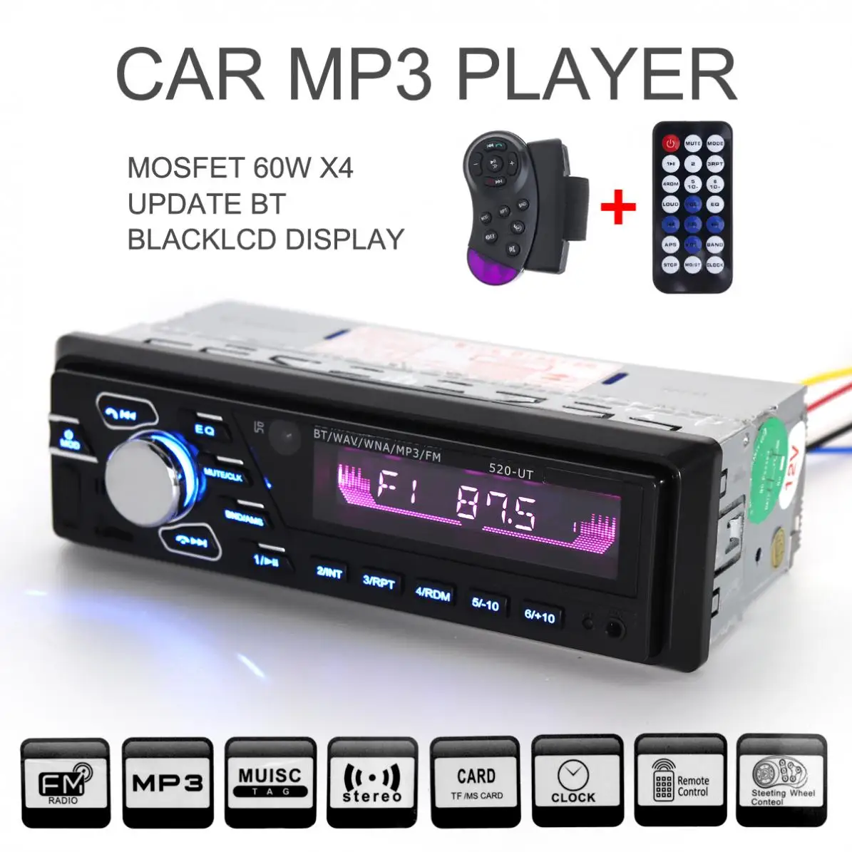 

Car MP3 Player 12V 60W x 4 Car Bluetooth Hand-free Car Audio Stereo MP3 Player FM Radio transmitter usb music player for car