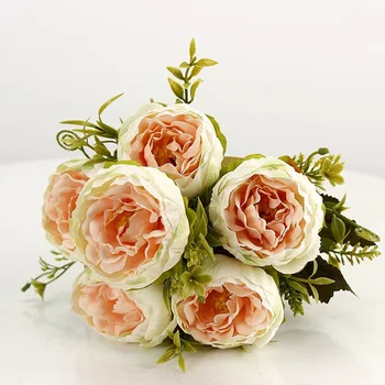 

Flone Artificial Europen Style 6 Head Peony Fake Flowers Bouquet Living Room life Art Coffee Table Decoration Wedding Home Decor