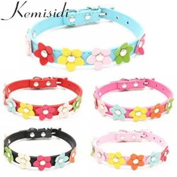

KEMISIDI Hot Dog Collars Chain Single Row Small Cute Pet Dog Collar Flowers Pattern Leather Collars For Dogs Cats Adjustable