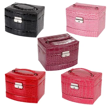 

Crocodile Pattern Multi-function PU Jewelry Box Three-layer Necklace Ring Earrings Jewelry Organize Portable Travel Essential