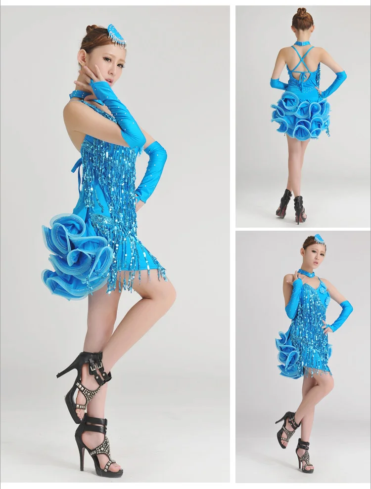 new Girl Latin Dance Dresses Sequin/Tassel style Cha Cha/Rumba/Samba/Ballro...