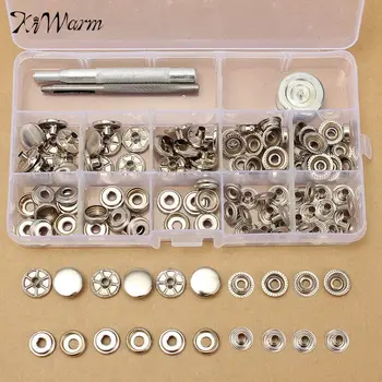 

KiWam High Quality 30 Sets 15mm Silver Snap Fastener Popper Press Stud Button with Fixing Tool for DIY Handmade Leather Tool Kit