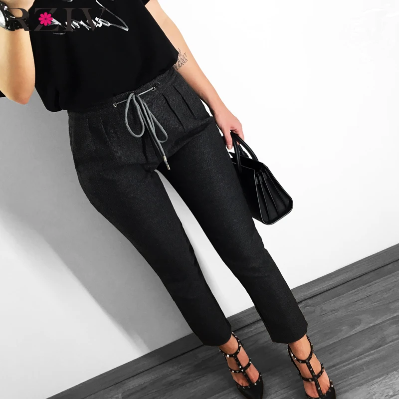 

RZIV Autumn Women's Pants Casual Solid Color High Waist Skinny Pants