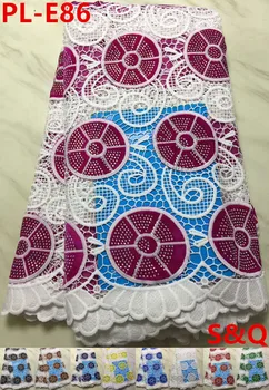 

Hot sale african cord lace fabric with velvet lace latest african laces 2019 stone guipure lace fabric for wedding dress PL-E86