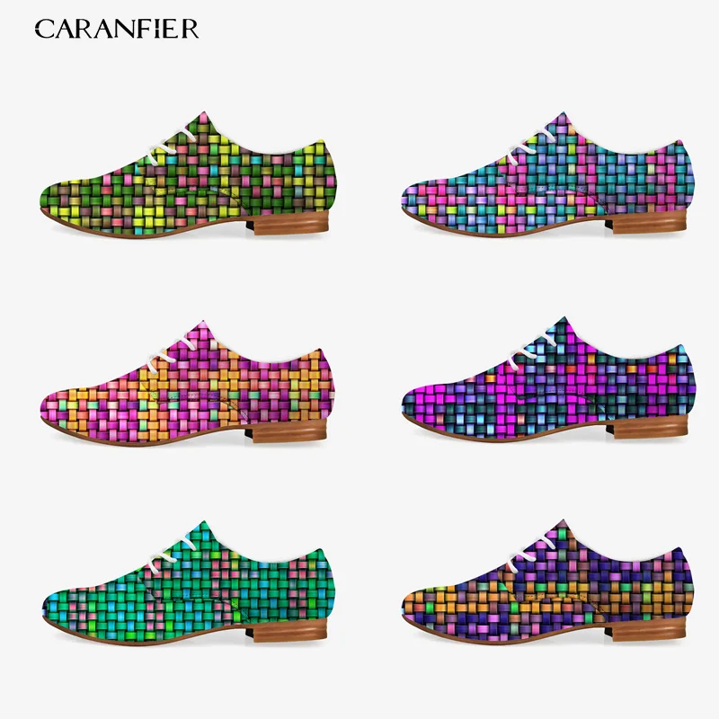 

CARANFIER New Spring Woman Pointed Flat Shoes Oxford Classic Retro Printing Pattern Multicolor Casual Non-slip Large Size 2019