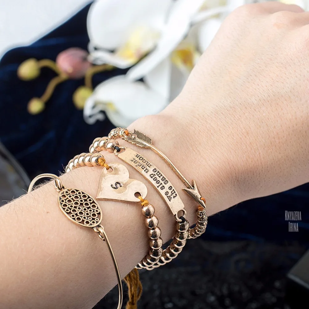 

eManco Stylish Simple Hollow Oval Heart Bracelets Multi-layers Charms Bracelets & Bangles for Women Beads Ancient Brand Jewelry