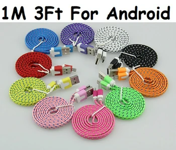 

Braided Wire noodle flat Micro USB Cable 1M 3ft Sync Nylon Woven V8 Charger cable for Samsung Galaxy S7 S6 S5 S4 /LG 500pcs/lot