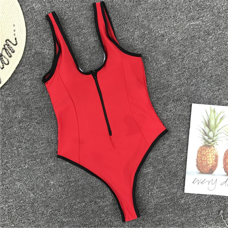 

2018 Swimsuit Bathing Suit Women Badpak Pure Color Sexy One-piece Swimsuit Zipper Swimsuit Swimwear Women Swimming Suit