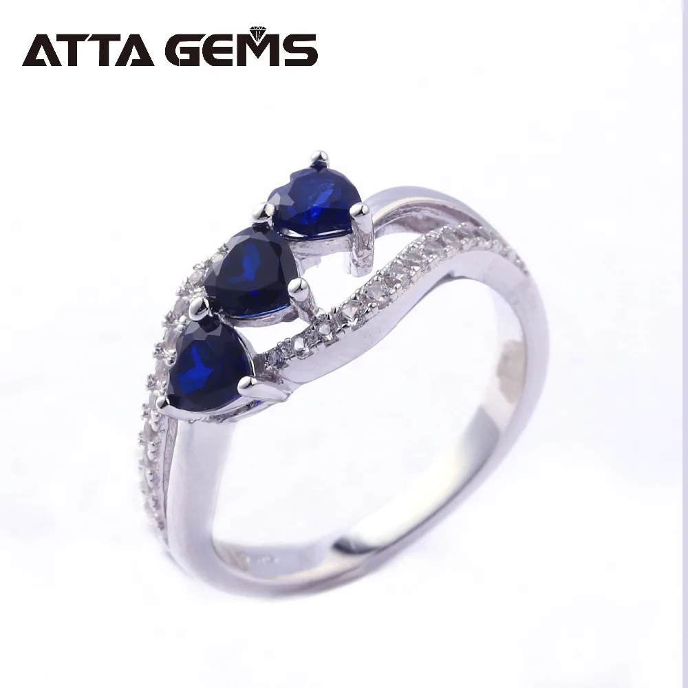 Blue Sapphire Sterling Silver Rings for Women Hearts Shape Romantic Style Created Sapphire S925 Rings Top Quality Rings