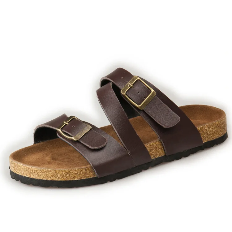 

Cork Slippers Couple Beach Shoes 2017 Summer Sandals Buckle Design Sandals Men Fashion Slides