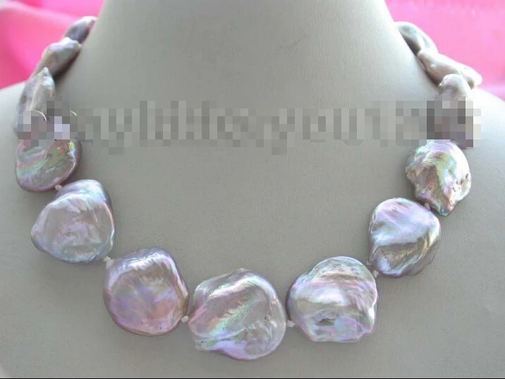 

shipping 18" Genuine Natural 25mm Purple Reborn Keshi Pearl Necklace 14k!