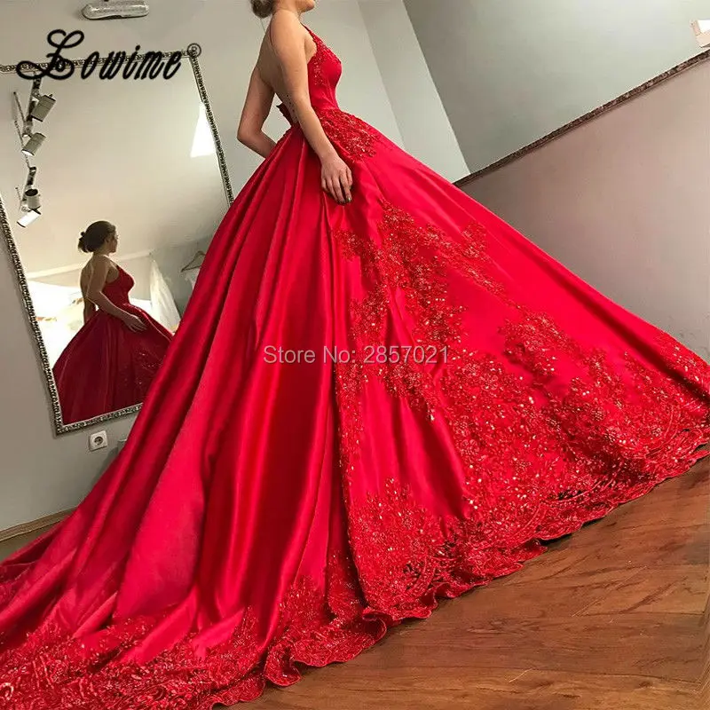 Роскошные Красные Свадебные платья v-образный вырез бальное платье халат De Mariage кружевное атласное свадебное платье с открытой спиной Плюс Размер Свадебные платья для женщин