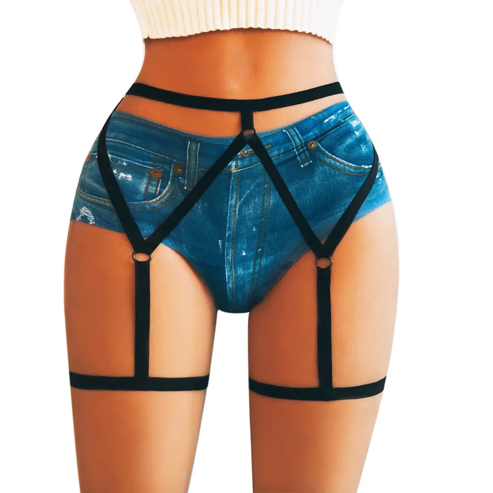 

Exotic Apparel Polyester G String Women Briefs Womens Sexy Elastic Goth Leg Garter Belt Leg Decoration Harness Pantie Lingerie