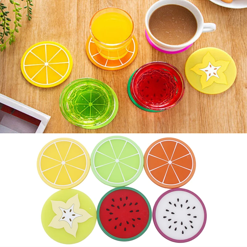 7pcs Silicone Fruit Coaster Silicone Tea Cup Drink Holder Mat Placemat Pad New