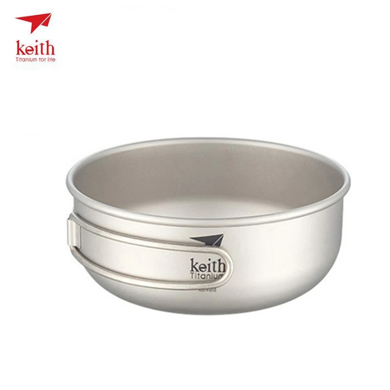 Keith Titanium Camping 300 ml-600 ml tazón de titanio con mango plegable tazón utensilios de cocina al aire libre vajilla cubiertos Ti5323-Ti5326