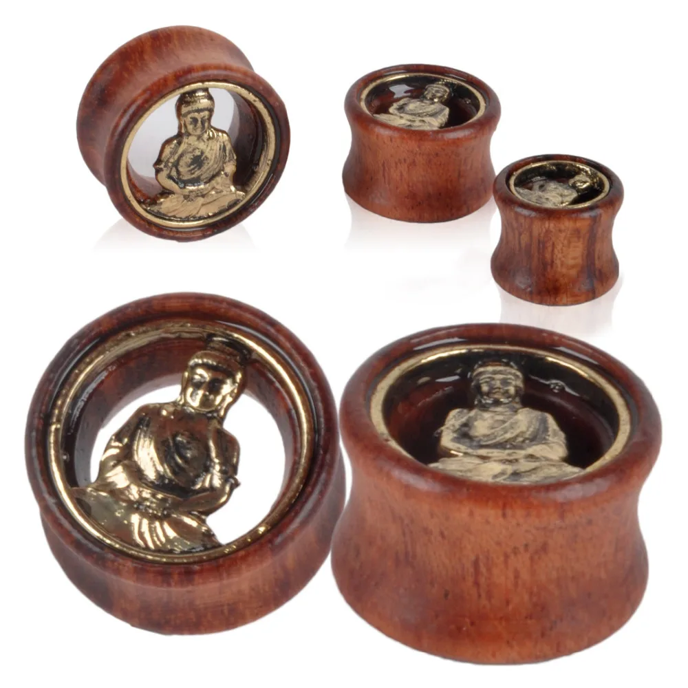 1 Pair Buddha Saddle Ear Plug Gauge Wooden Flesh Ear Tunnel Body