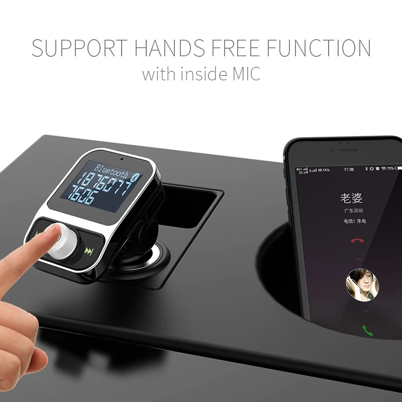 

4 in1 Bluetooth Car Kit Handsfree Wireless Car Mp3 Player FM Transmitter 5V 3.1A Phone Car Charger 1.44 inch Screen TF Card