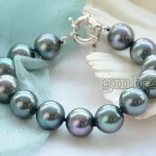 Редкий " 12 мм настоящий павлин черный Южно-морской корпус жемчужный браслет BRACELETAAA aaaaaaaa