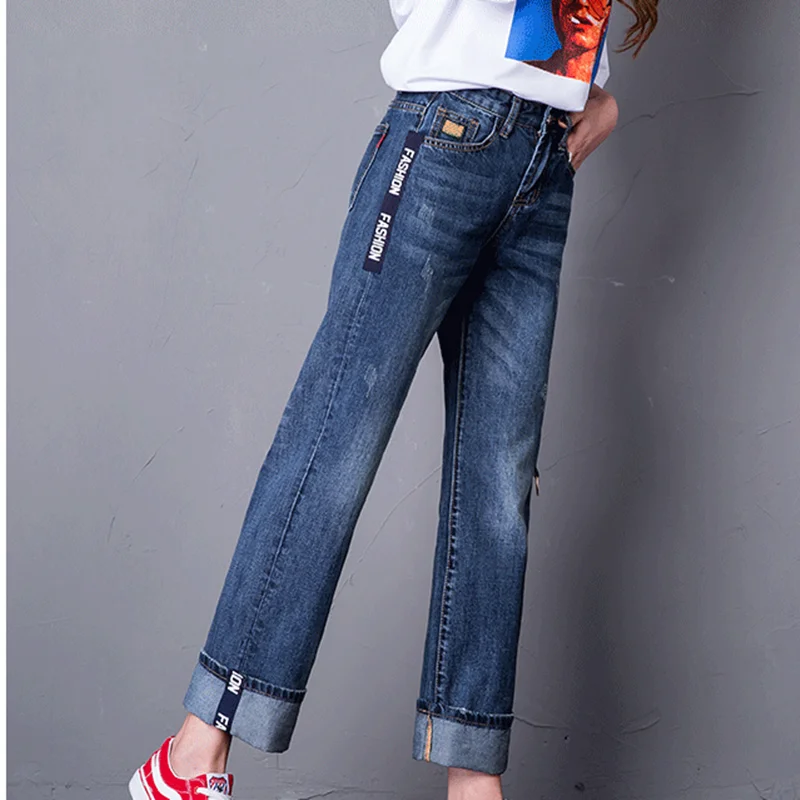 Mom Jeans with stripe summer 2018 women jeans with side pockets Wide Leg Pants mid rise new arrival denim trousers AA3503 a