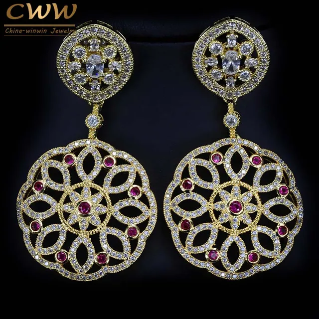 Cwwzircons Brand Cubic Zircon Earring Long Elegant Women Costume Cwwzircons Brand Cubic Zircon Earring Long Elegant Women Costume Earrings Gold Color Indian Wedding Jewelry