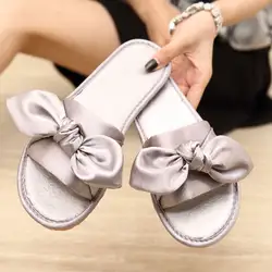 Тапочки EHB16 изготовленные заказ корейские атласные домашние сандалии с бантиком скользкие дышащие домашние женские сандалии и шлепанцы