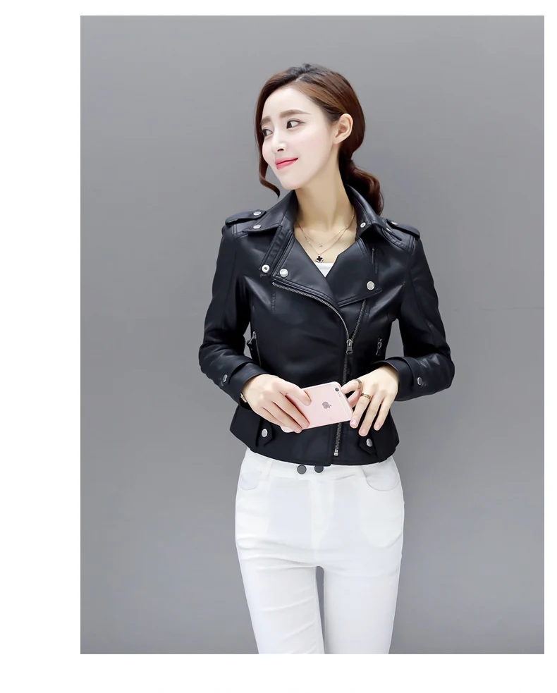 amazing JUANTALK Fashion Brand Leather Jackets Women Rivet Zipper Motorcycle Faux Soft Leather Coat Female