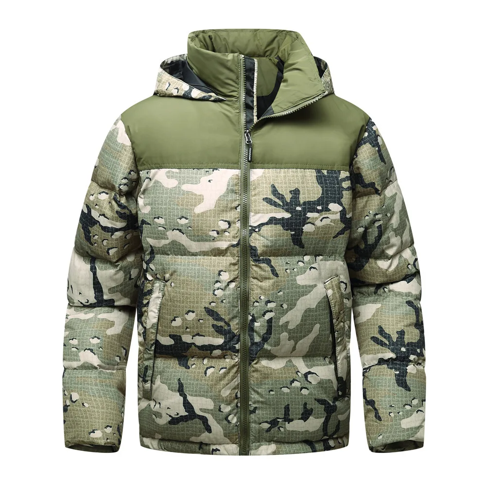 

2018 Winter Men Jacket Tip Quality Hooded Thick Down Jacket Men Windbreaker Camouflage flag Mounting Design White Duck Down Coat