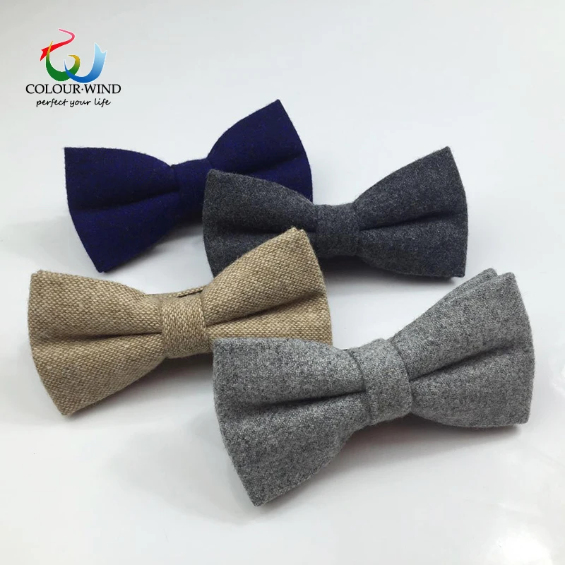 

Classic Formal Men's Wool Solid Bow Ties Handsome Grey Color Thick Bowtie Casual Business Cravat British Style Butterfly Ties