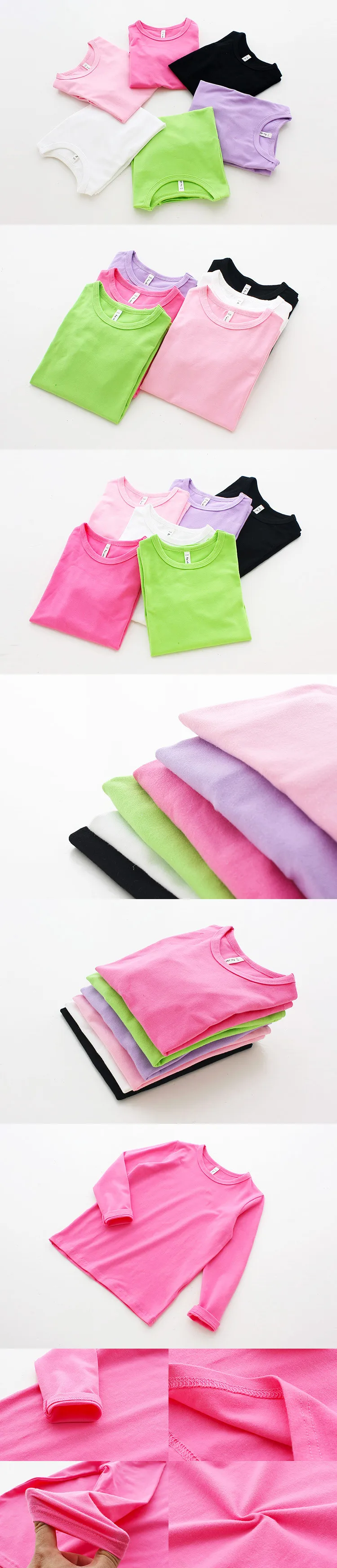 T shirt das Meninas dos Meninos Meninos do Bebê Cor de Doces de Manga Outono Nova 100% Algodão Crianças t Camisa da Longa do Bebê Crianças Pullovers Tee Menina Meninos Roupas 8 Cheap boys girls t-shirts